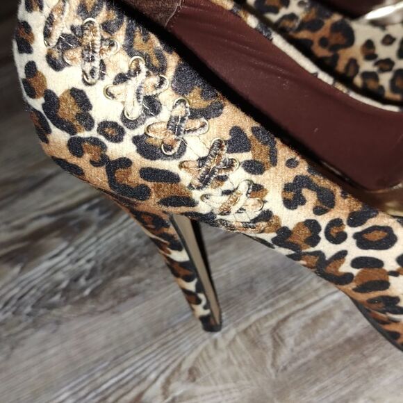 Yoki  leapard print   bow  sexy pole night out heels Sz 8.5 - Picture 6 of 11